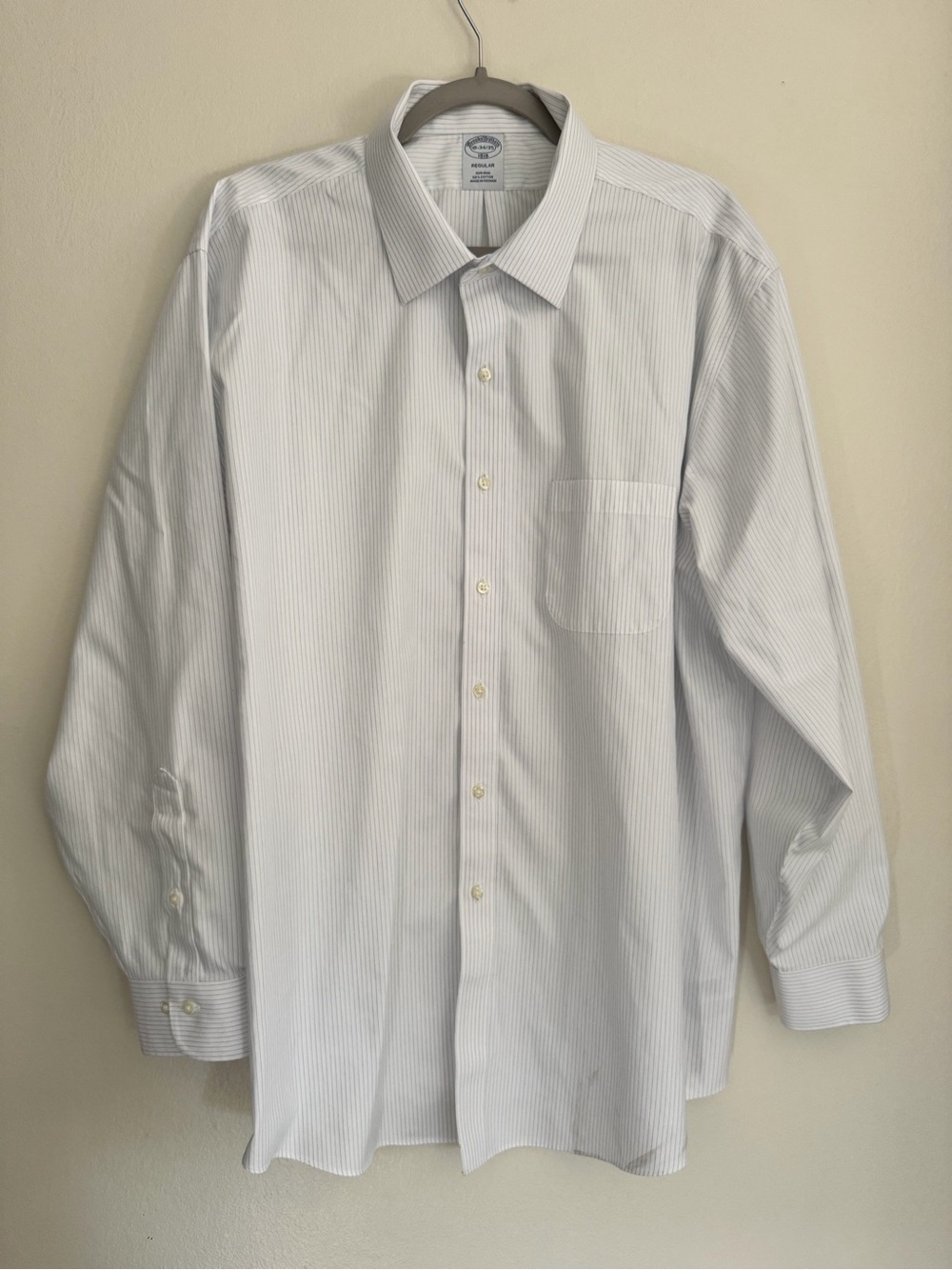 BROOKS BROTHERS Regular Striped Button Down Shirt - Men's Size 18 34/35 W -White